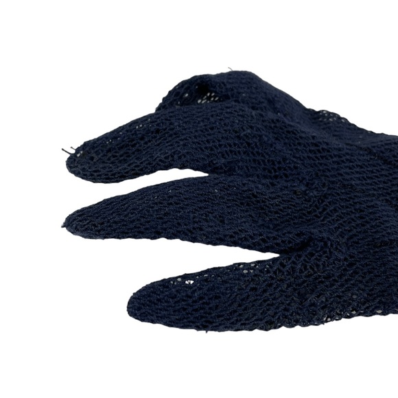 Vintage 1940s Elegant Floral Silk Mesh Dainty Small Sized Navy Blue Pink Flowers - Picture 11 of 16